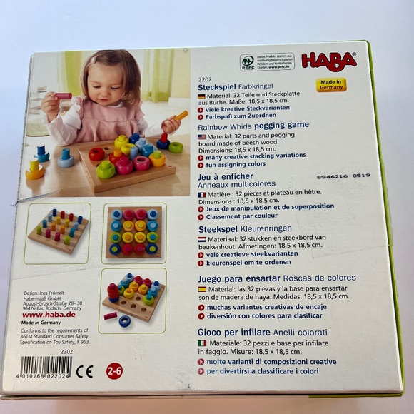 HABA Rainbow Whirls Pegging Game STEM Palette of Pegs Toy Ages 2 to 6 - Picture 2 of 7